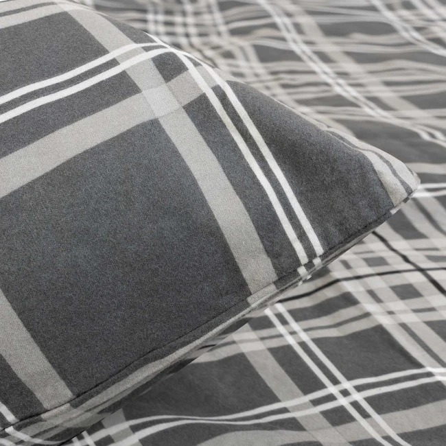 Poszewka flanelowa 40x40 Manhattan Grey, szara w białą kratę, Flanelove