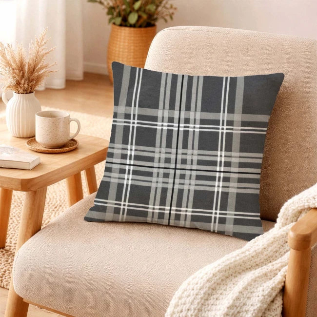 Poszewka flanelowa 40x40 Manhattan Grey, szara w białą kratę, Flanelove
