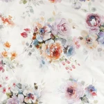 Pościel satyna bawełniana 160x200 Farya, biała śmietanka w kolorowe kwiaty, Luxury Premium