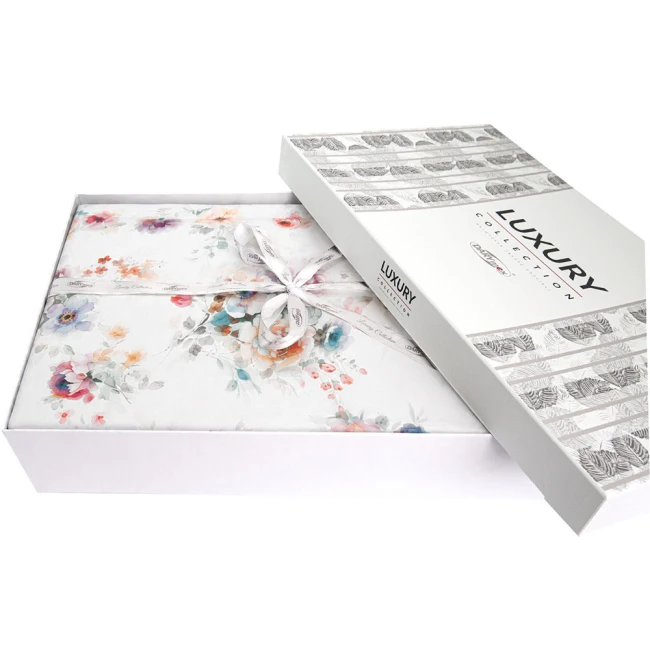 Pościel satyna bawełniana 160x200 Farya, biała śmietanka w kolorowe kwiaty, Luxury Premium