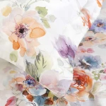 Pościel satyna bawełniana 220x200 Farya, biała śmietanka w kolorowe kwiaty, Luxury Premium