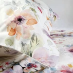 Pościel satyna bawełniana 220x200 Farya, biała śmietanka w kolorowe kwiaty, Luxury Premium