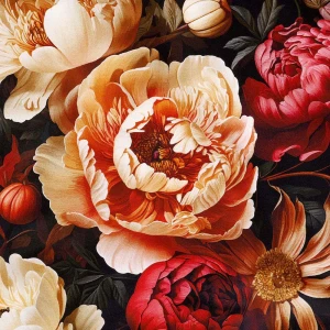 Pościel satyna bawełniana 160x200 Panera, czarna i czerwona w kolorowe kwiaty, Luxury Premium