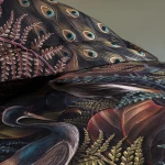 Pościel satyna bawełniana 160x200 Puerto, czarna w kolorowe kwiaty, liście i ptaki, Luxury Premium