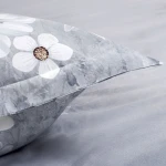 Pościel satyna bawełniana 220x200 Solara, szara w białe kwiaty, Luxury Premium