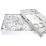 Pościel satyna bawełniana 220x200 Solara, szara w białe kwiaty, Luxury Premium