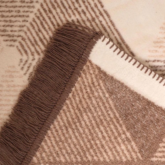 Koc bawełniany 150x200 Arden w geometryczny wzór z frędzlami, brązowy i kremowy