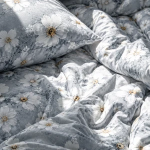 Pościel satyna bawełniana 220x200 Solara, szara w białe kwiaty, Luxury Premium
