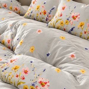 Pościel flanelowa 160x200 Bellis Grey, szara w kolorowe kwiaty, Flanelove