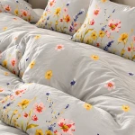 Pościel flanelowa 220x200 Bellis Grey, szara w kolorowe kwiaty, Flanelove
