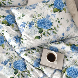 Pościel flanelowa 220x200 Amelia Blue, biała w niebieskie kwiaty, Flanelove