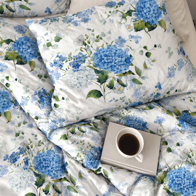 Pościel flanelowa 220x200 Amelia Blue, biała w niebieskie kwiaty, Flanelove