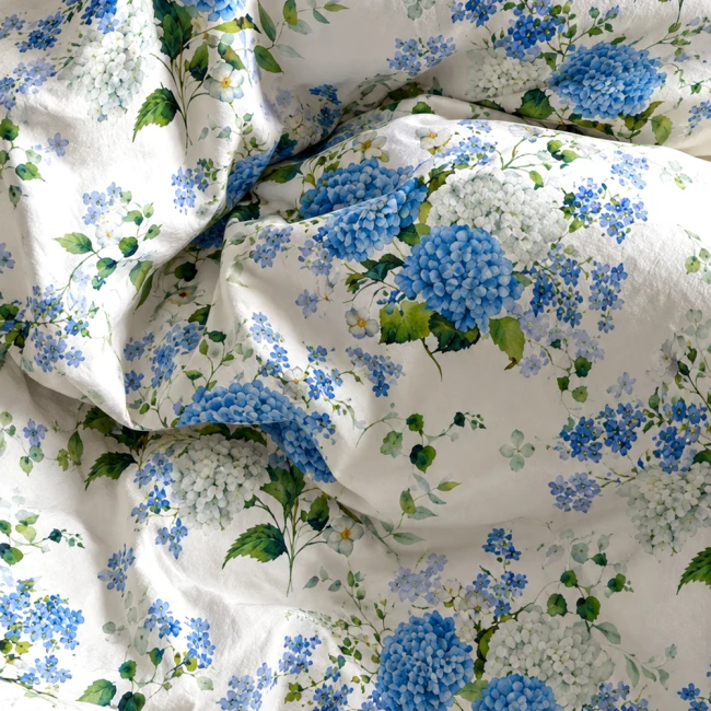 Pościel flanelowa 220x200 Amelia Blue, biała w niebieskie kwiaty, Flanelove