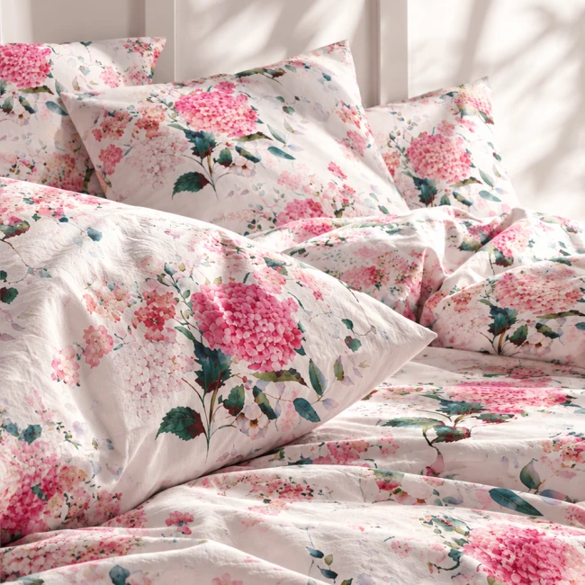 Pościel flanelowa 180x200 Amelia Pink, biała w różowe kwiaty, Flanelove