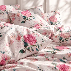 Pościel flanelowa 220x200 Amelia Pink, biała w różowe kwiaty, Flanelove