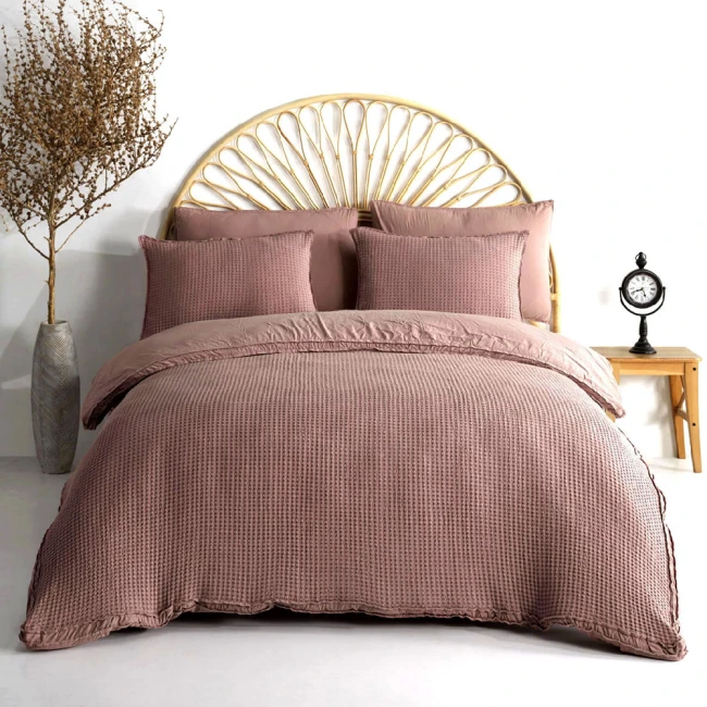 Pościel bawełniana 160x200 waflowa Bassin, różowa