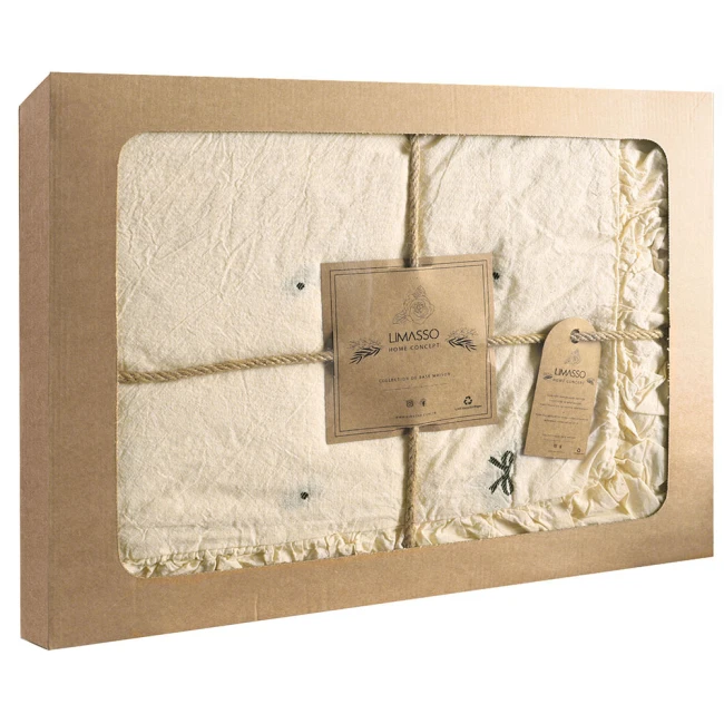 Pościel bawełniana 160x200 Med Cream kremowa w kokardki z falbanką, Ribbon