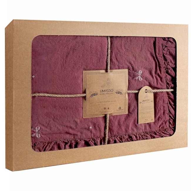 Pościel bawełniana 160x200 Raspberry malinowa, czerwona w kokardki z falbanką, Ribbon