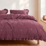 Pościel bawełniana 220x200 Raspberry malinowa, czerwona w kokardki z falbanką, Ribbon