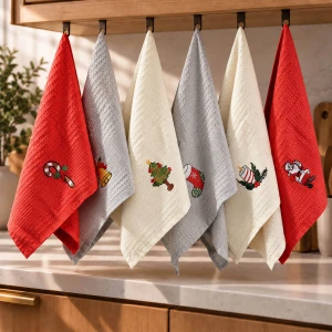 Komplet świątecznych ręczników kuchennych bawełnianych 6x 40x60 cm haftowane