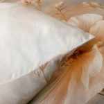 Pościel satyna bawełniana 140x200 Maribel kremowa i szara w kwiaty, Satynlove Premium