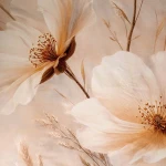 Pościel satyna bawełniana 140x200 Maribel kremowa i szara w kwiaty, Satynlove Premium