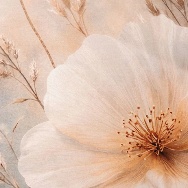 Pościel satyna bawełniana 140x200 Maribel kremowa i szara w kwiaty, Satynlove Premium