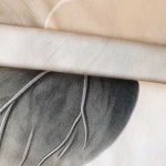 Pościel satyna bawełniana 220x200 Estelle kremowa w kwiaty i szare liście, Satynlove Premium