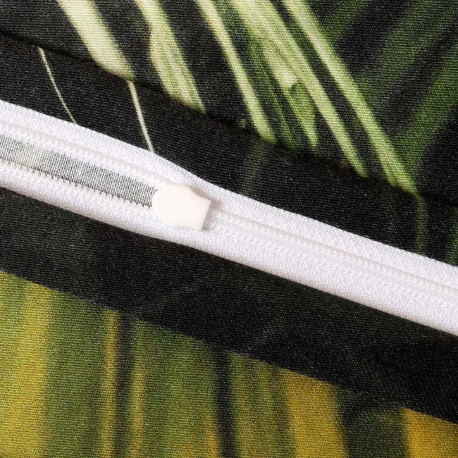 Pościel satyna bawełniana 180x200 Bali zielona i czarna w tropikalne liście, Satynlove Premium