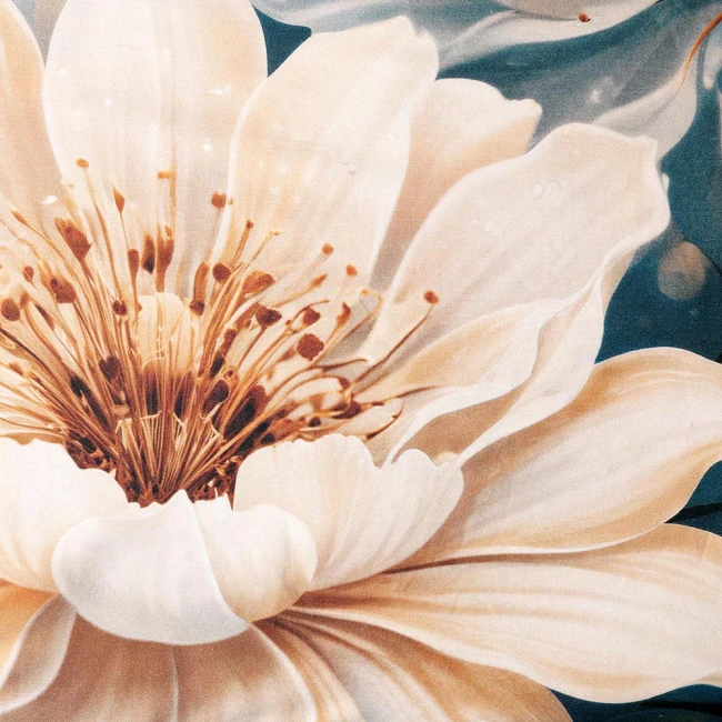 Pościel satyna bawełniana 140x200 Caleste niebieska i kremowa w kwiaty, Satynlove Premium