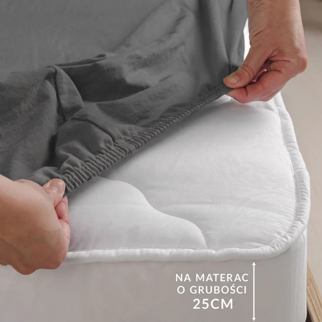 Prześcieradło jersey z elastanem z gumką 180x200 ciemno szare, 190 g/m2
