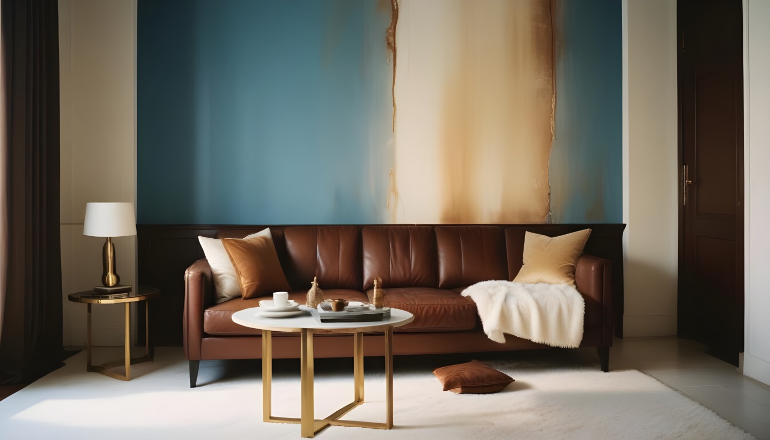 salon brazowo turkusowy